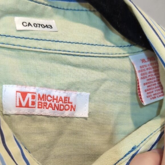 Michael Brandon Striped Mens Shirt Button Down Convertible Roll Tab Casual - Picture 10 of 10